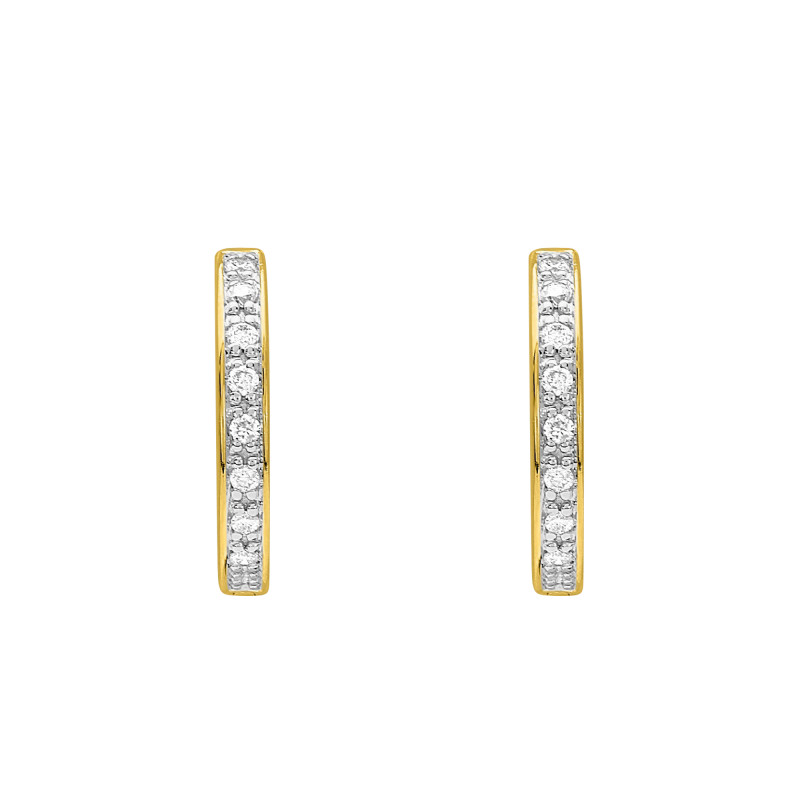 Boucles d'Oreilles Créoles en Or Jaune 750 & Diamants 0,07 ct - Emanessence