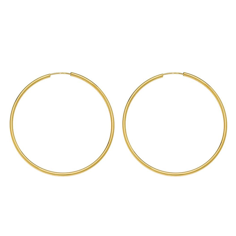 Boucles d'Oreilles Créoles Fil Rond en Or Jaune 750, Diamètre 40 mm - Emanessence