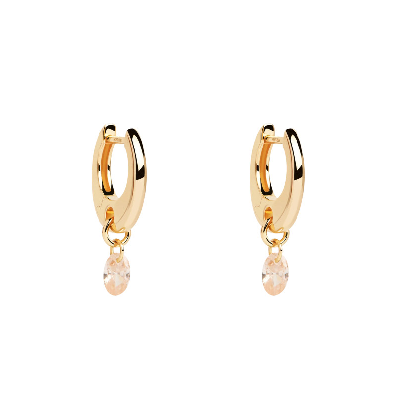 Boucles d'Oreilles Créoles Lily en Argent Doré & Oxyde de Zirconium Pêche, Diamètre 9 mm - AR01-B93-U - Pdpaola