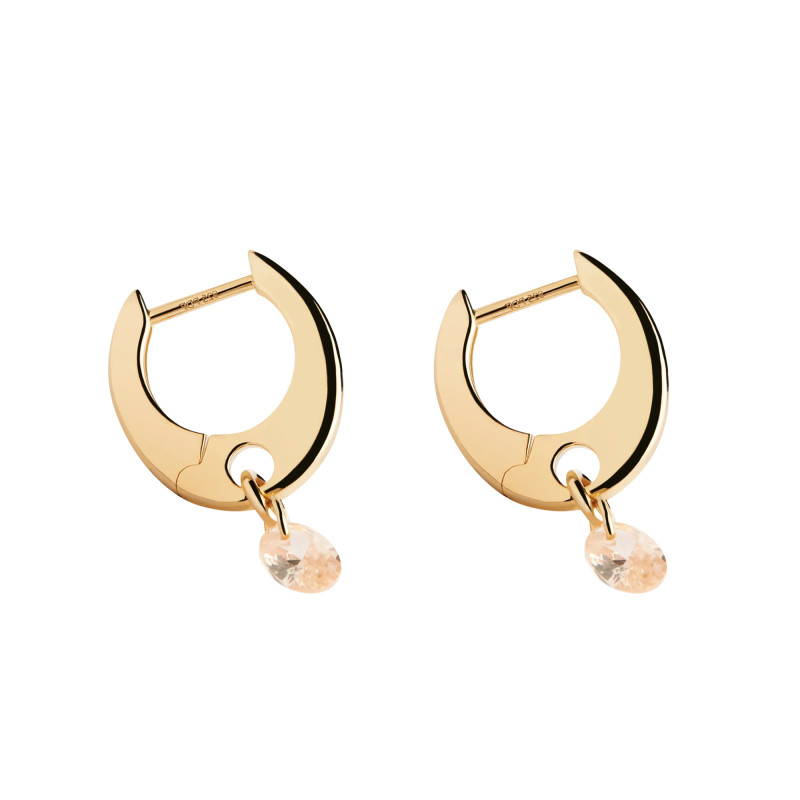 Boucles d'Oreilles Créoles Lily en Argent Doré & Oxyde de Zirconium Pêche, Diamètre 9 mm - AR01-B93-U - Pdpaola