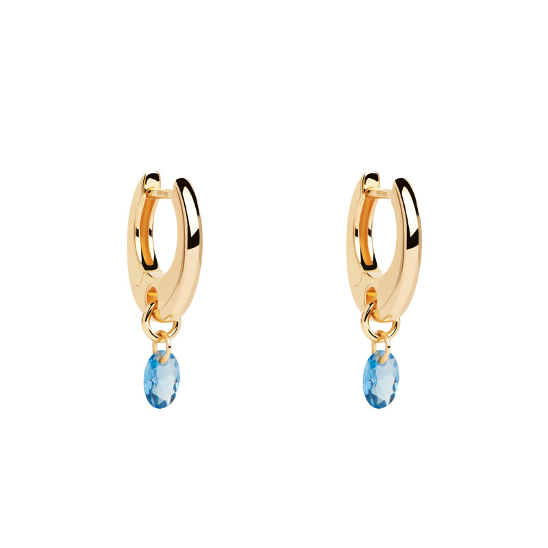 Boucles d'Oreilles Créoles Lily en Argent Doré & Oxyde de Zirconium Bleue, Diamètre 9 mm - AR01-B94-U - Pdpaola