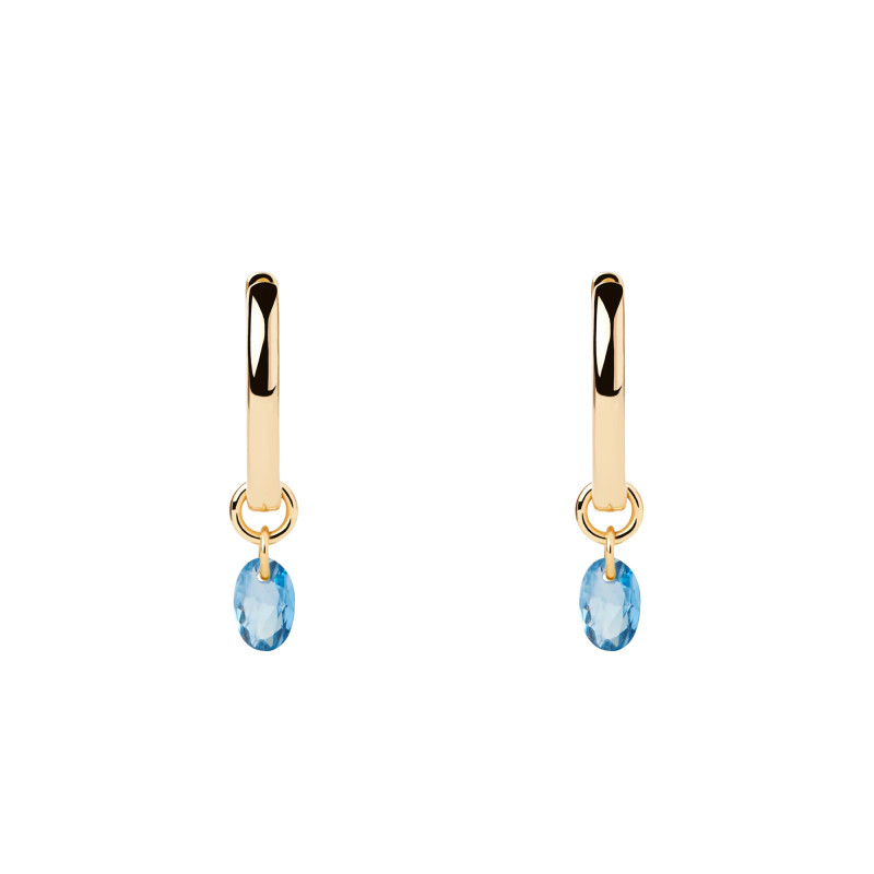Boucles d'Oreilles Créoles Lily en Argent Doré & Oxyde de Zirconium Bleue, Diamètre 9 mm - AR01-B94-U - Pdpaola