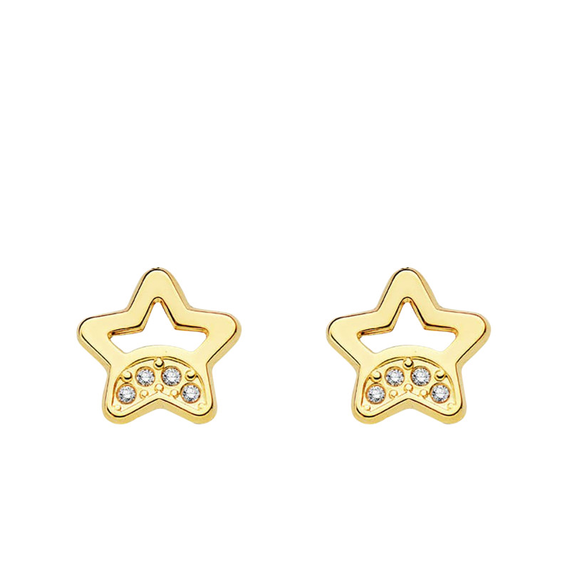 Boucles d'Oreilles Étoiles en Or Jaune 750 & Oxydes de Zirconium Blancs - Bambins