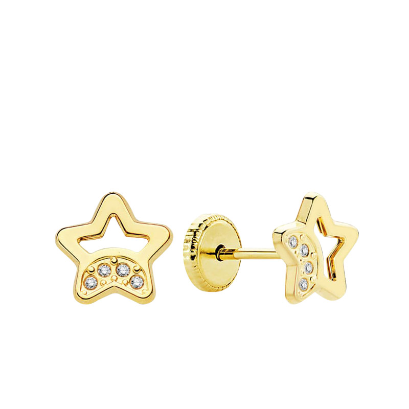Boucles d'Oreilles Étoiles en Or Jaune 750 & Oxydes de Zirconium Blancs - Bambins