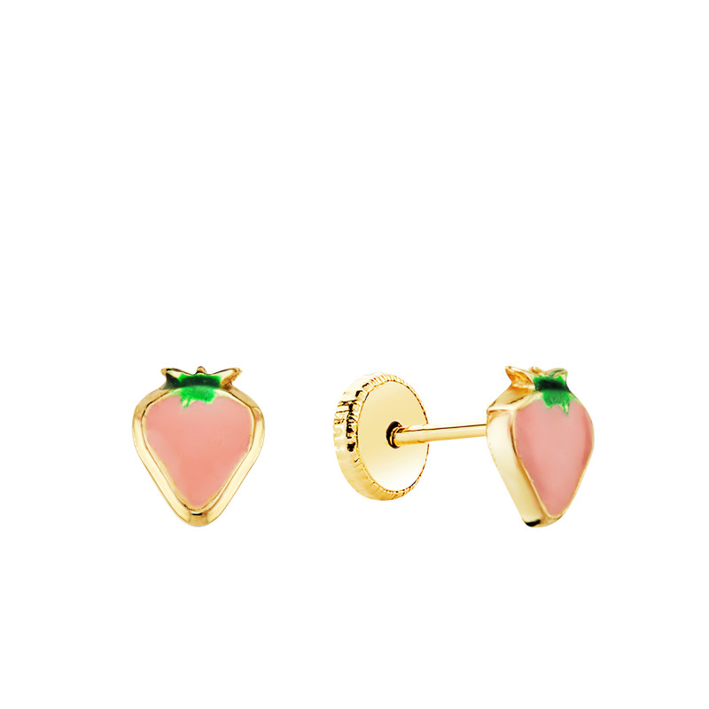 Boucles d'Oreilles Fraises en Or Jaune 750 & Émaillées - Bambins
