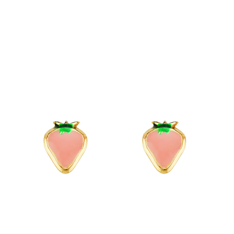 Boucles d'Oreilles Fraises en Or Jaune 750 & Émaillées - Bambins