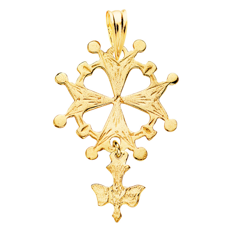 Pendentif Croix Huguenote Texturée en Or Jaune 750, Dimension 17 x 28 mm - Vandona