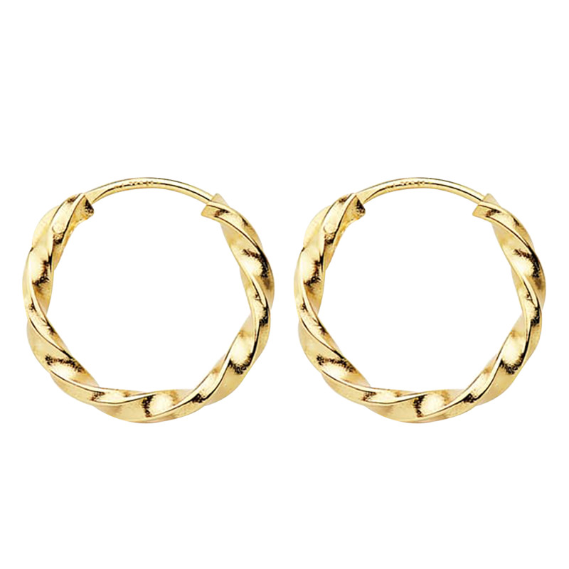Boucles d'Oreilles Créoles Torsadées en Or Jaune 750, Diamètre 12 mm - Emanessence