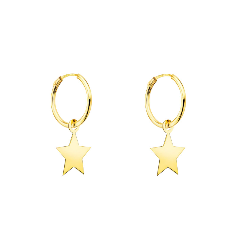Boucles d'Oreilles Créoles Étoiles en Or Jaune 750, Diamètre 12 mm - Emanessence