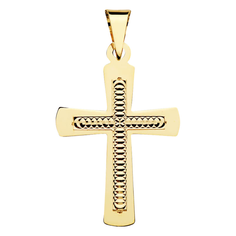 Pendentif Croix Sculptée à l'Intérieur en Or Jaune 750 - Vandona