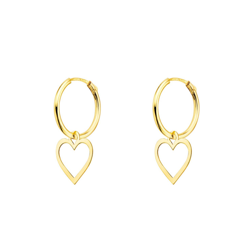 Boucles d'Oreilles Créoles Coeurs en Or Jaune 750, Diamètre 12 mm - Emanessence