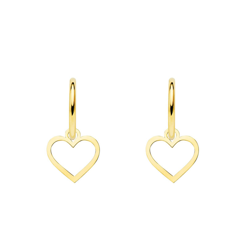 Boucles d'Oreilles Créoles Coeurs en Or Jaune 750, Diamètre 12 mm - Emanessence