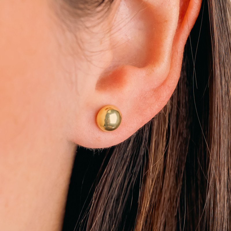 PROMO Boucles d'Oreilles Demi Boules en Or Jaune 750, Diamètre 7 mm - Emanessence OCARAT.COM BIJOUTERIE N°1