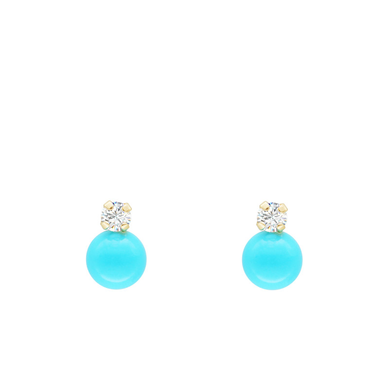 Boucles d'Oreilles en Or Jaune 750 & Oxydes de Zirconium Blancs et Turquoises - Emanessence