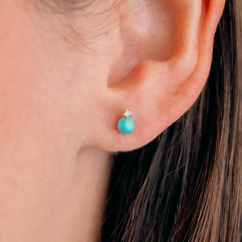 Boucles d'Oreilles en Or Jaune 750 & Oxydes de Zirconium Blancs et Turquoises - Emanessence