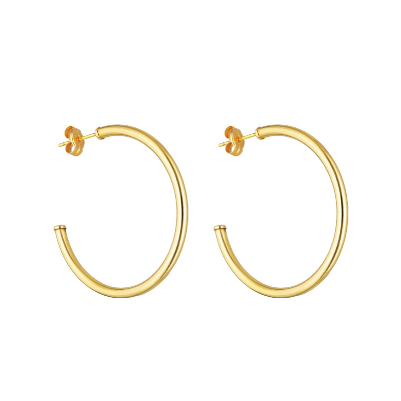 Boucles d'Oreilles Créoles Fil Rectangle en Or Jaune 750, Diamètre 30 mm - Emanessence