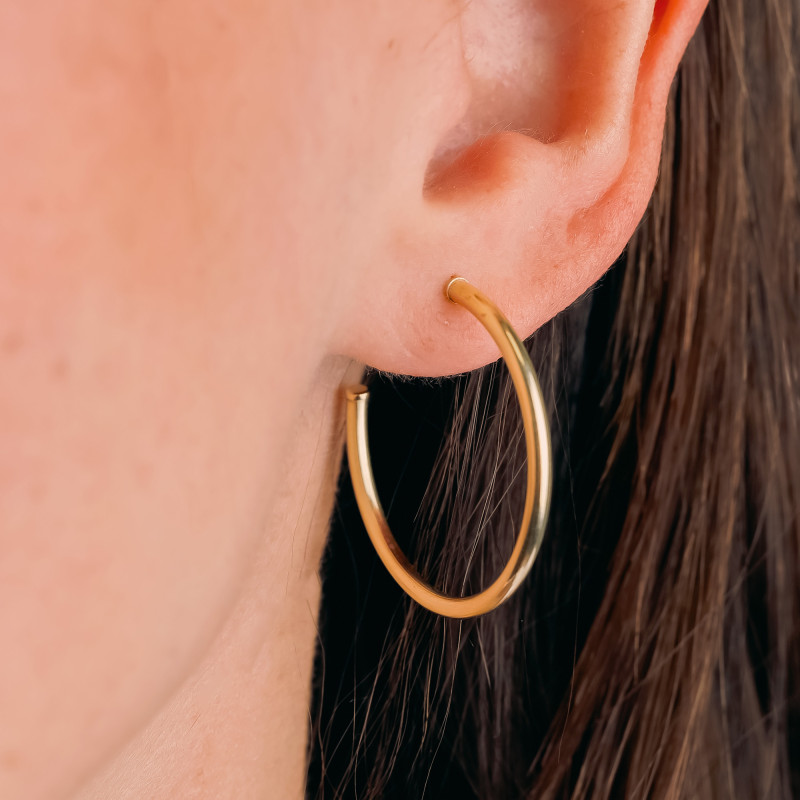 Boucles d'Oreilles Créoles Fil Rectangle en Or Jaune 750, Diamètre 30 mm - Emanessence