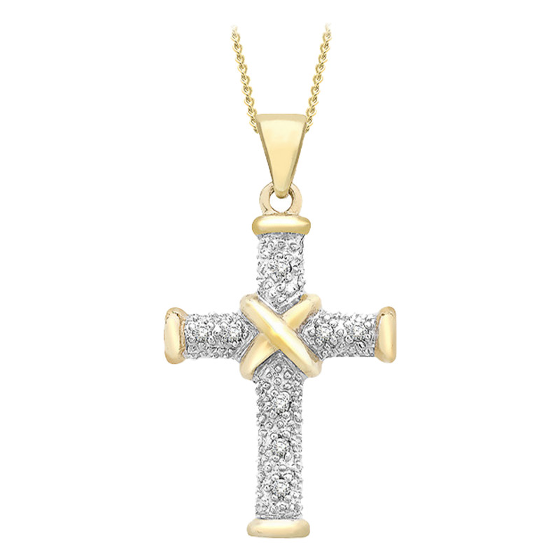 Pendentif Croix en Or Jaune 375 & Diamants 0,04 ct - Emanessence