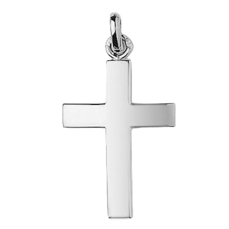 Croix Polie en Or Blanc 750, Dimension 14 x 23 mm - Emanessence