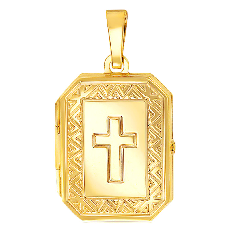 Pendentif Photo Croix Motif Triangle en Or Jaune 375 - Emanessence