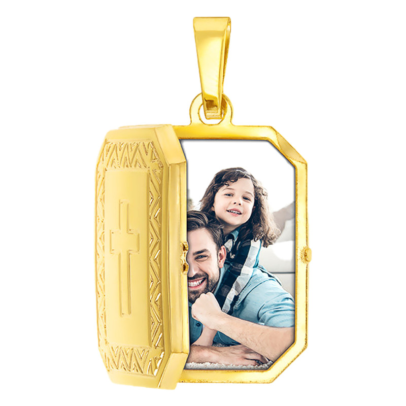 Pendentif Photo Croix Motif Triangle en Or Jaune 375 - Emanessence