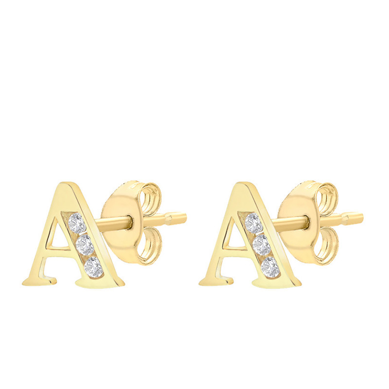 Boucles d'Oreilles Puces Lettre A en Or Jaune 375 & Oxyde de Zirconium - Emanessence
