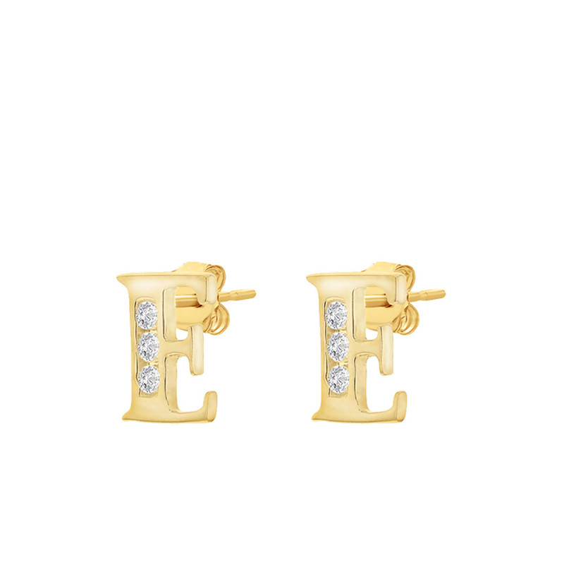 Boucles d'Oreilles Puces Lettre E en Or Jaune 375 & Oxyde de Zirconium - Emanessence