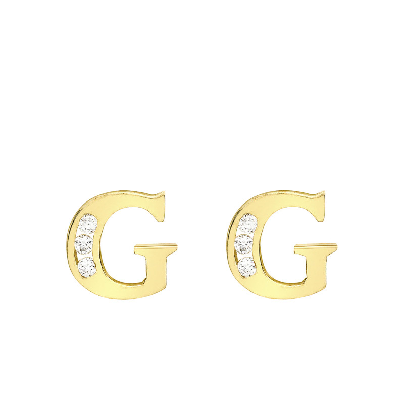 Boucles d'Oreilles Puces Lettre G en Or Jaune 375 & Oxyde de Zirconium - Emanessence