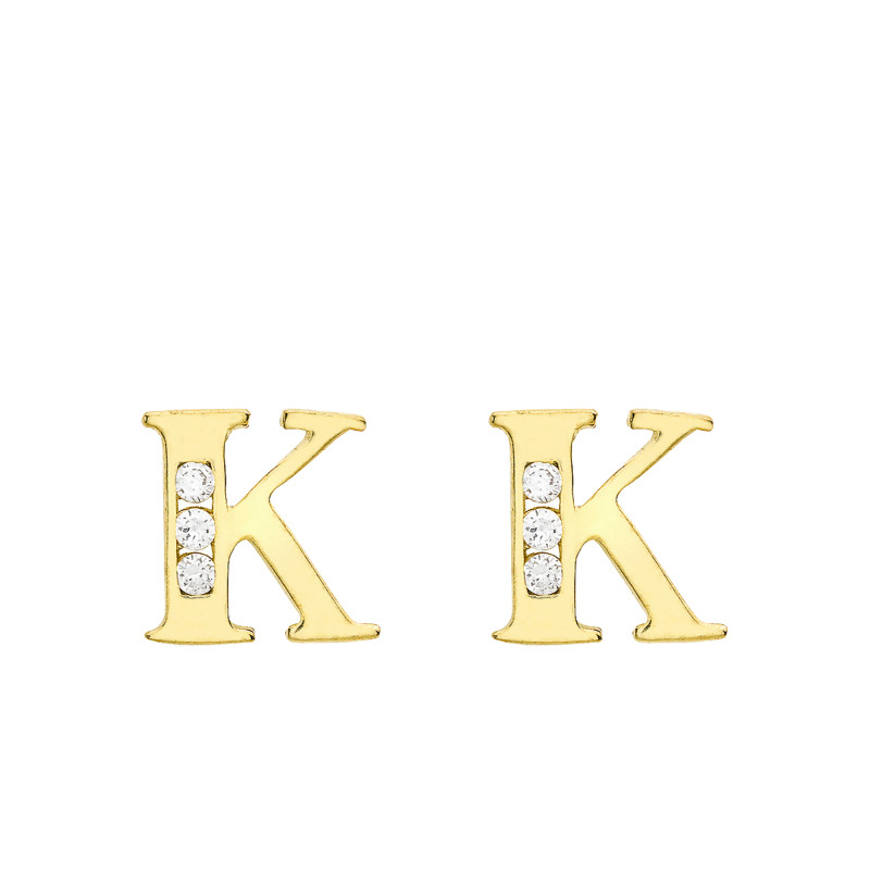 Boucles d'Oreilles Puces Lettre K en Or Jaune 375 & Oxyde de Zirconium - Emanessence