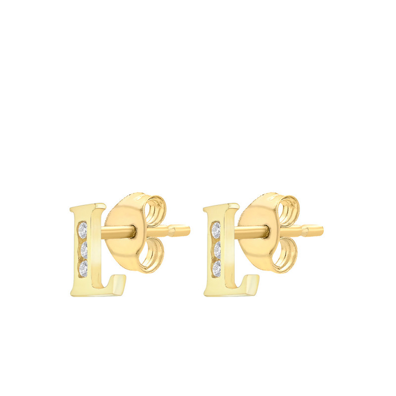 Boucles d'Oreilles Puces Lettre L en Or Jaune 375 & Oxyde de Zirconium - Emanessence