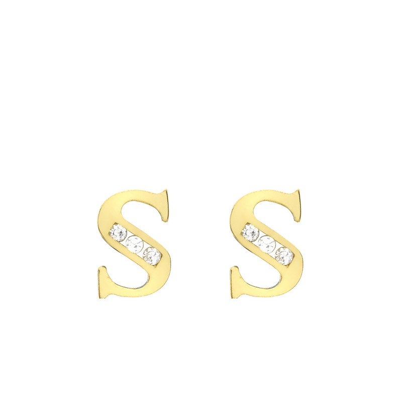 Boucles d'Oreilles Puces Lettre S en Or Jaune 375 & Oxyde de Zirconium - Emanessence