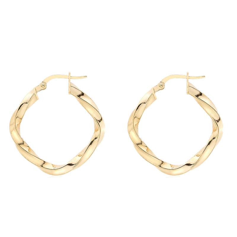 Boucles d'Oreilles Créoles Carrées Torsadées en Or Jaune 375 - Emanessence