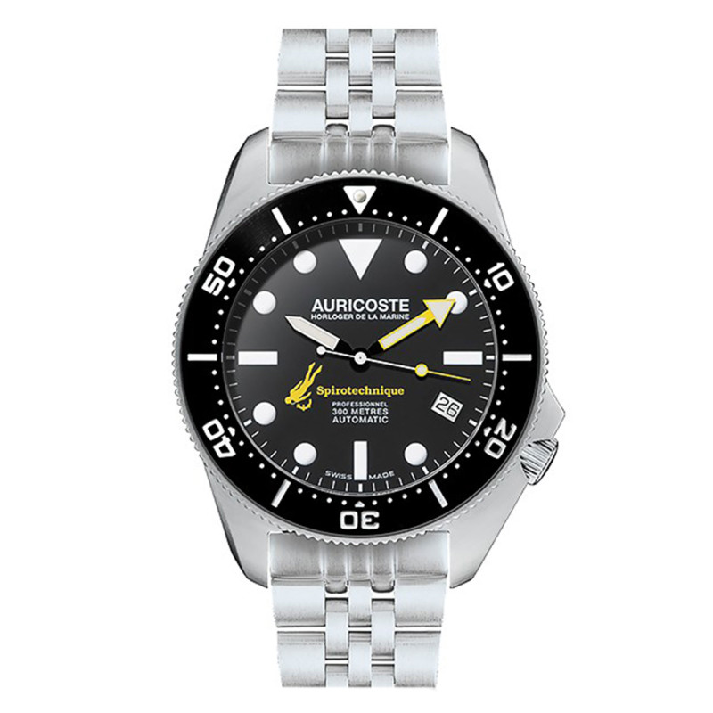 Coffret Montre Spirotechnique 300M Acier Cadran Index Bracelet Acier, Nato et Tropic A9111 - Auricoste
