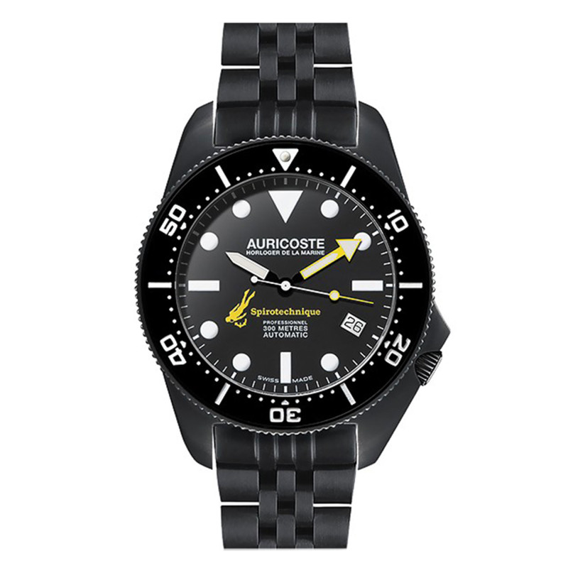 Coffret Montre Spirotechnique 300M Black DLC Cadran Index Bracelet Acier, Nato et Tropic A9211 - Auricoste