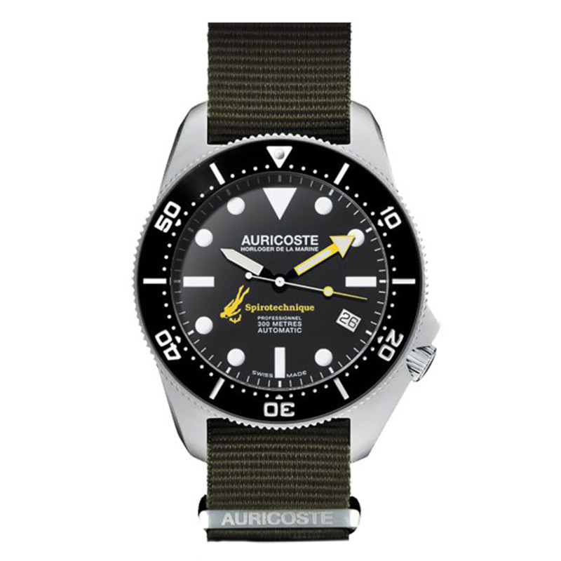 Coffret Montre Spirotechnique 300M Acier Cadran Index Bracelet Nato et Tropic A9101 - Auricoste