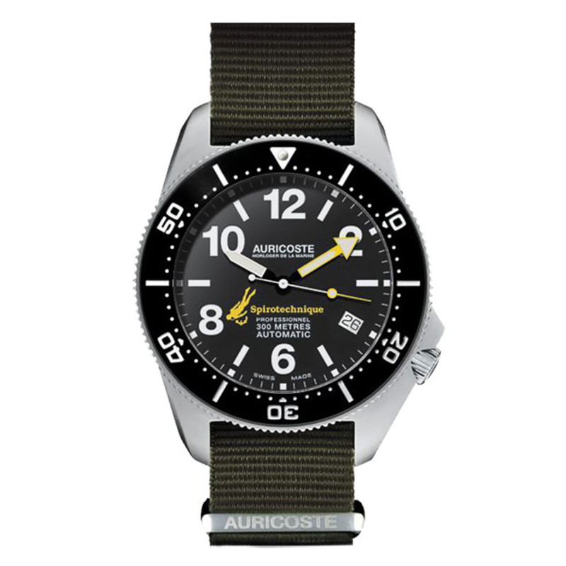 Coffret Montre Spirotechnique 300M Acier Cadran Chiffres Bracelet Nato et Tropic A9102 - Auricoste