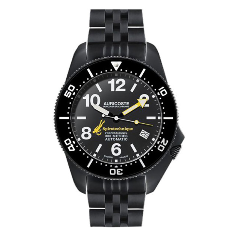 Coffret Montre Spirotechnique 300M Black DLC Cadran Index Bracelet Acier, Nato et Tropic A9212 - Auricoste