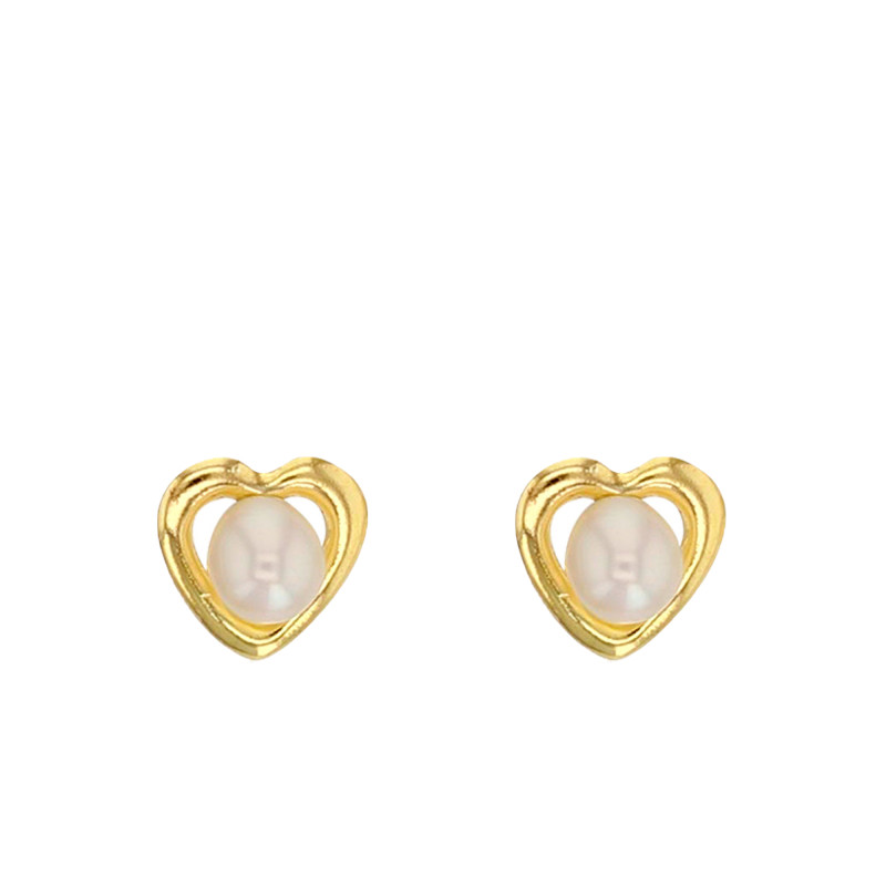 PROMO Boucles d'Oreilles Puces Coeur en Or Jaune 750 & Perle de Culture d'Eau Douce - Emanessence OCARAT.COM BIJOUTERIE N°1