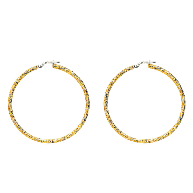 PROMO Boucles d'Oreilles Créoles Fil Rond Torsadé en Or Jaune, Diamètre 50 mm - Emanessence OCARAT.COM BIJOUTERIE N°1