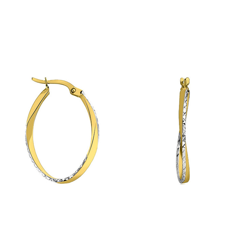Boucles d'Oreilles Créoles Ovales Diamantées en Or Jaune 375 - Emanessence