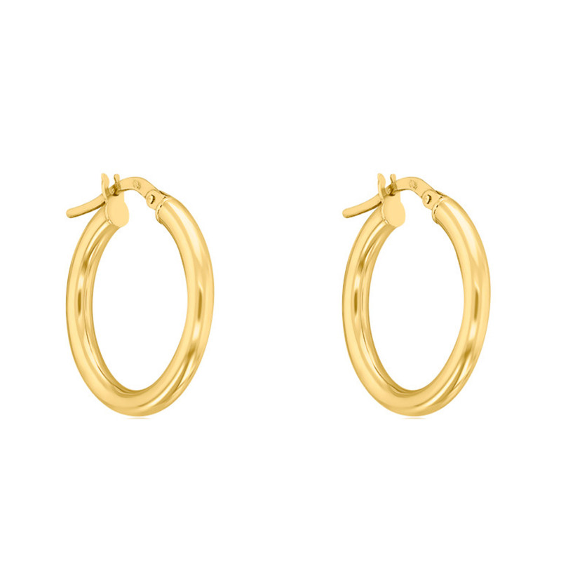 Boucles d'Oreilles Créoles en Or Jaune 750, Diamètre 15 mm - Emanessence