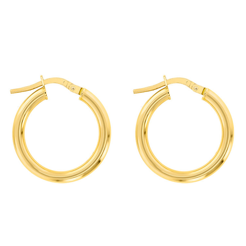 Boucles d'Oreilles Créoles en Or Jaune 750, Diamètre 15 mm - Emanessence
