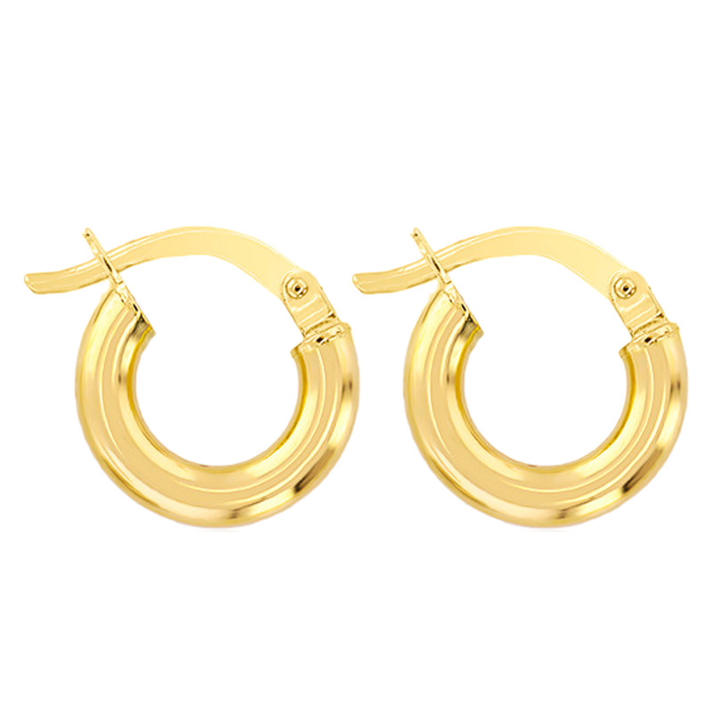 Boucles d'Oreilles Créoles Fil Rond en Or Jaune 750, Diamètre 6 mm - Emanessence