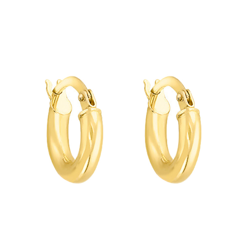 Boucles d'Oreilles Créoles Fil Rond en Or Jaune 750, Diamètre 6 mm - Emanessence