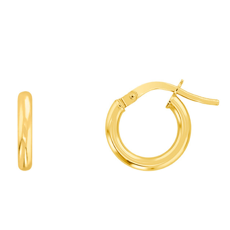 Boucles d'Oreilles Créoles Fil Rond en Or Jaune 750, Diamètre 8 mm - Emanessence