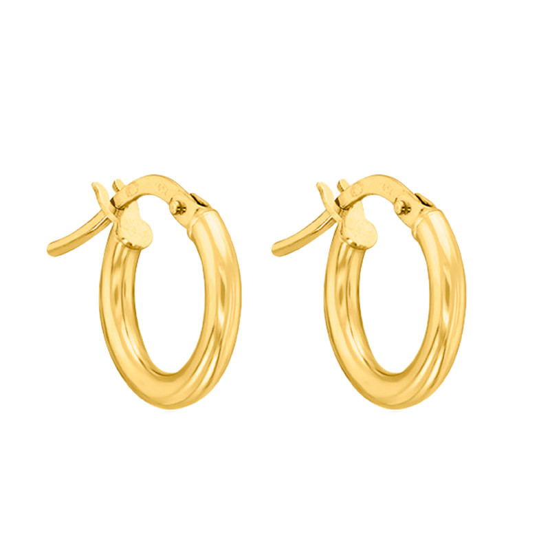 Boucles d'Oreilles Créoles Fil Rond en Or Jaune 750, Diamètre 8 mm - Emanessence