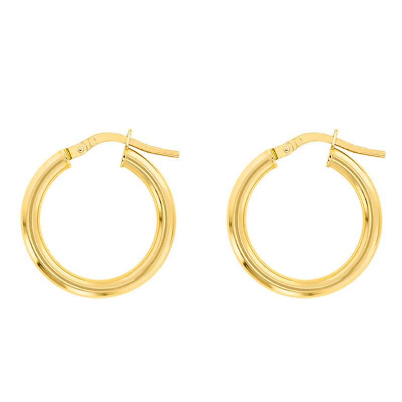 Boucles d'Oreilles Créoles Fil Rond en Or Jaune 750, Diamètre 10 mm - Emanessence
