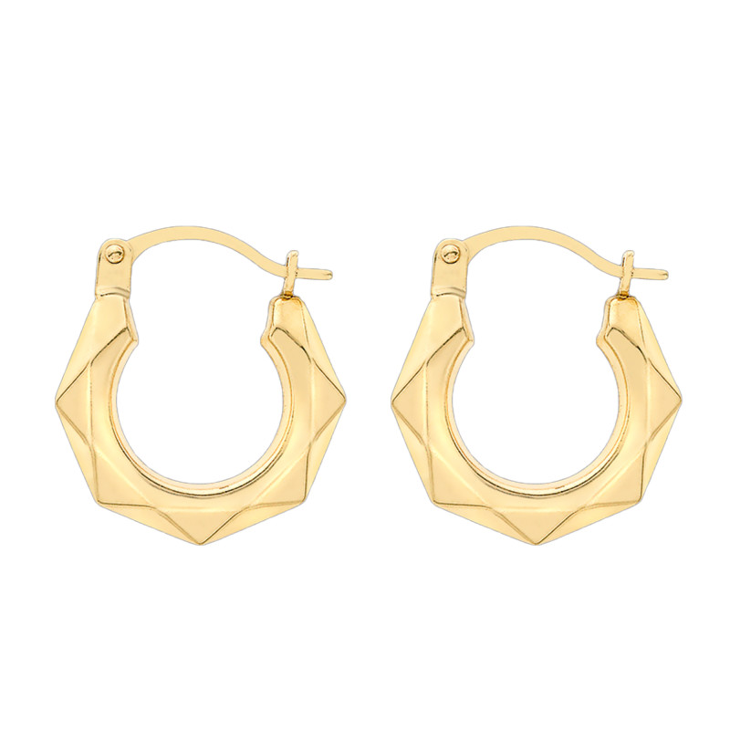 Boucles d'Oreilles Créoles Ondine en Or Jaune 375, Diamètre 15 mm - Emanessence