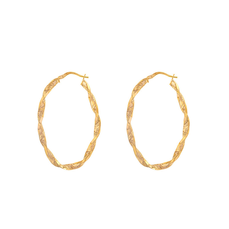 PROMO Boucles d'Oreilles Créoles Ovales Torsadées Or Jaune 375 - Emanessence OCARAT.COM BIJOUTERIE N°1
