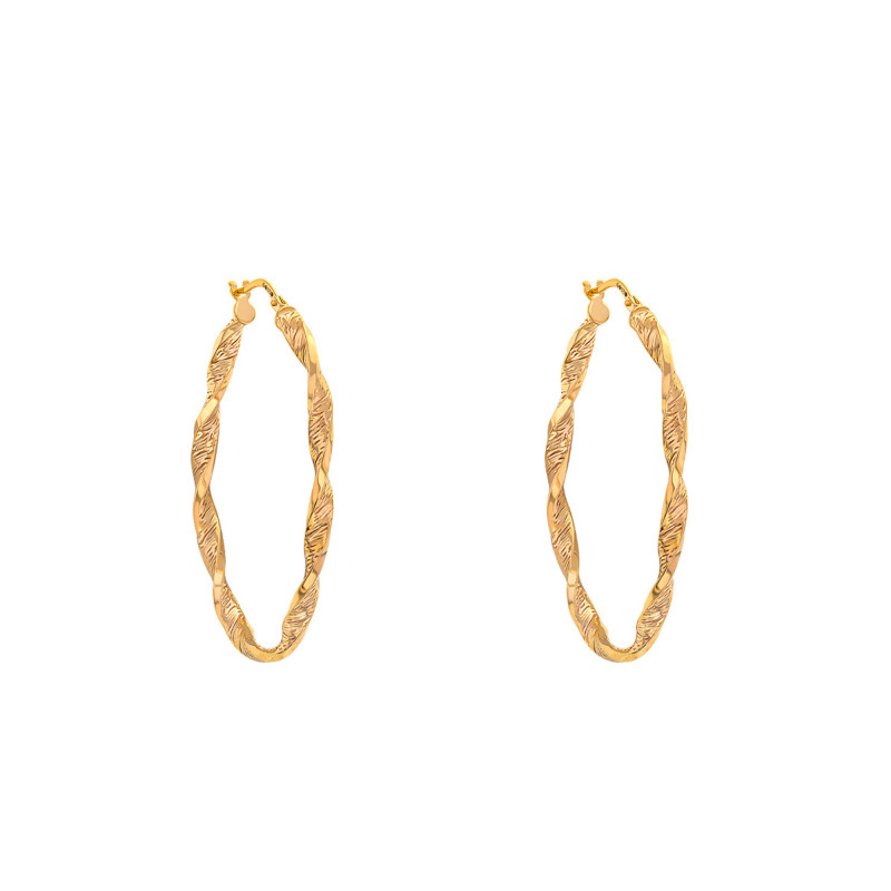 PROMO Boucles d'Oreilles Créoles Ovales Torsadées Or Jaune 375 - Emanessence OCARAT.COM BIJOUTERIE N°1